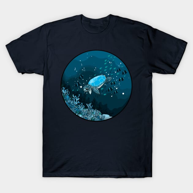 Sea Turtle with Coral Reef T-Shirt by HighFives555